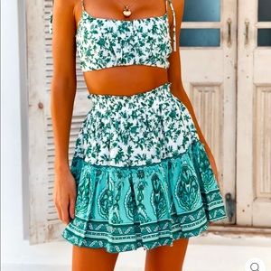 Hello Molly Green and White Mini Skirt